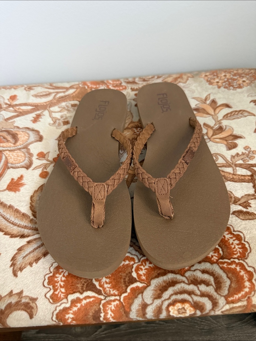 Flojos Women's Braided Tan Flip Flop Sandals
